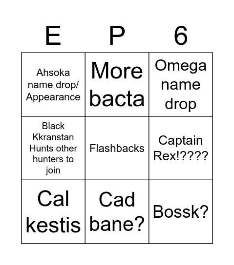 Dave filoni bobf bingo Card