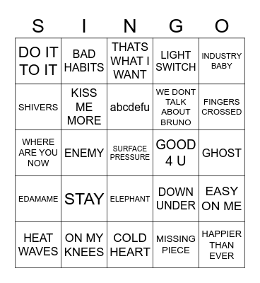 723 ARIA CHARTS FEB 2022 Bingo Card