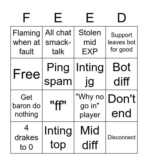 Solo Queue Sadge Bingo Card