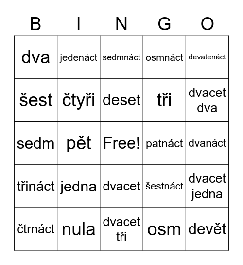 Čísla 0 - 23 Bingo Card