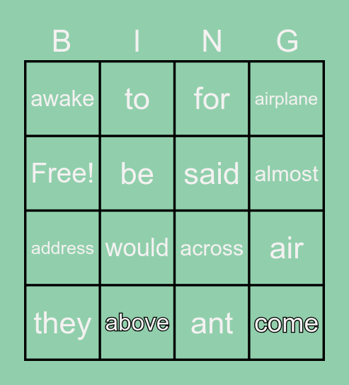 4th Grade Sight Words Bingo Card