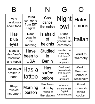 EIT Digital5 Bingo Card