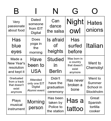 EIT Digital5 Bingo Card