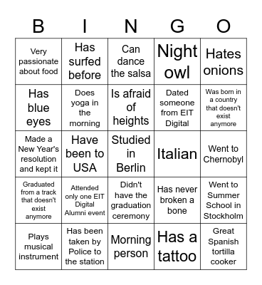 EIT Digital6 Bingo Card