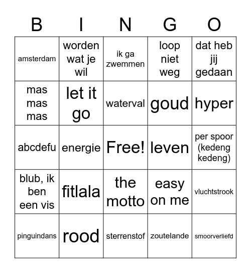 muziek Bingo Card