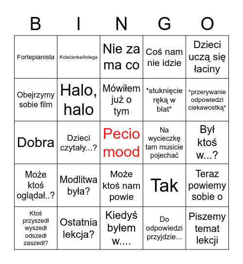 Pecio mood Bingo Card