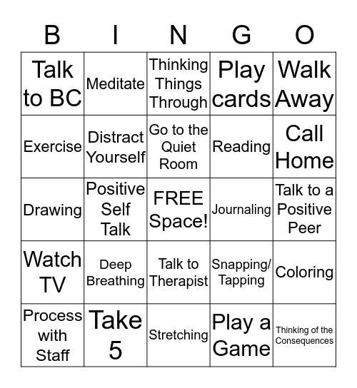 On The Unit Coping Skills BINGO Card