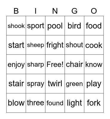 Read Write Inc. Bingo Card