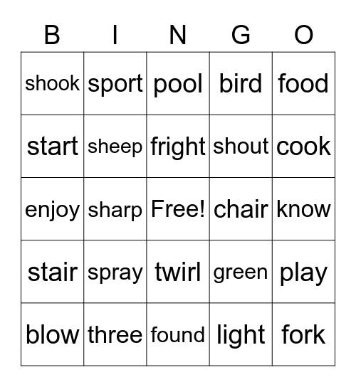 Read Write Inc. Bingo Card