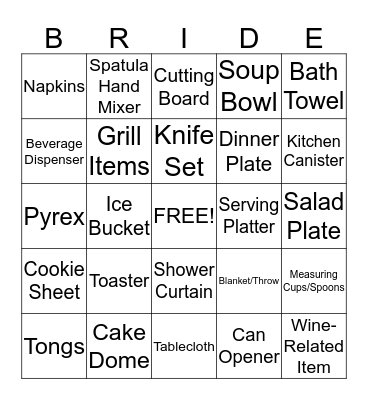 Megan's Bridal Shower Bingo Card