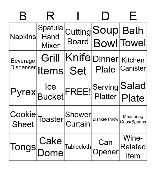 Megan's Bridal Shower Bingo Card