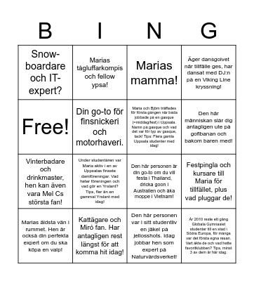 Mary's party Bingo Card