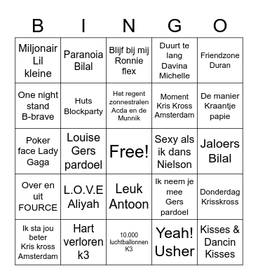 I love music Bingo Card