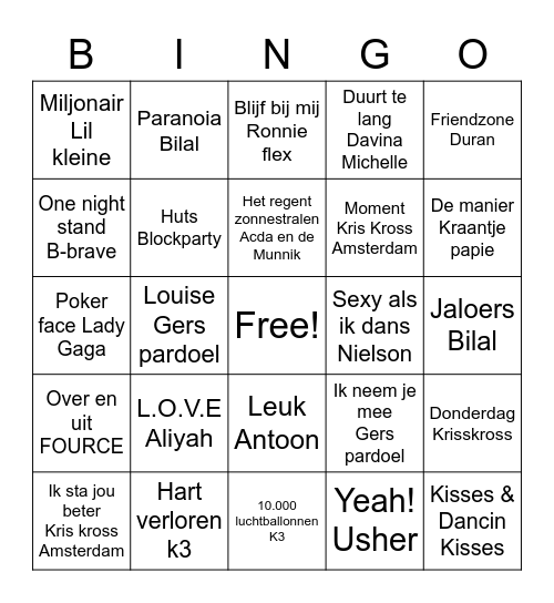 I love music Bingo Card