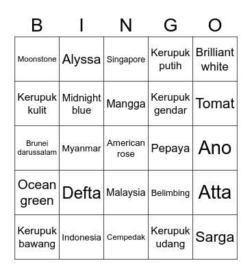 Bingo pridie Bingo Card