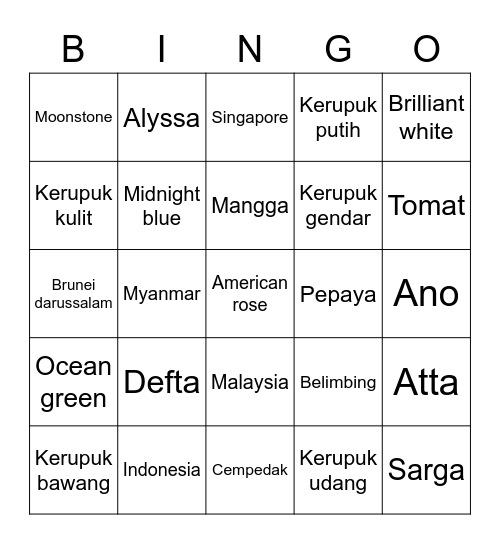 Bingo pridie Bingo Card