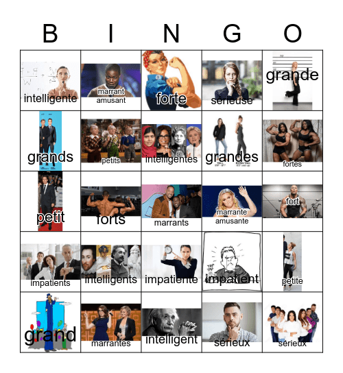 Adjectives Bingo French Grand/Petit/Fort mixed Bingo Card
