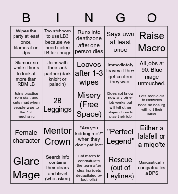 Party Finder White Mage Bingo Card