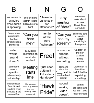 Staff Meeting Bingo Card