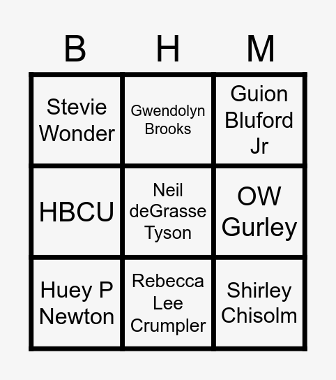 Black History Month Bingo Card