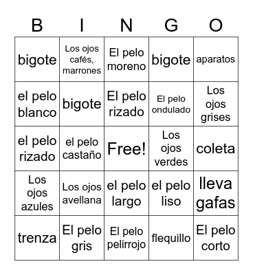 Ojos y pelo Bingo Card