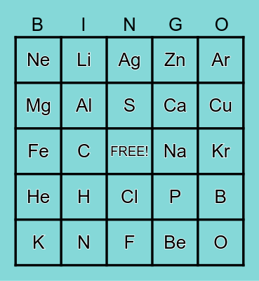 Periodic Table Bingo Card