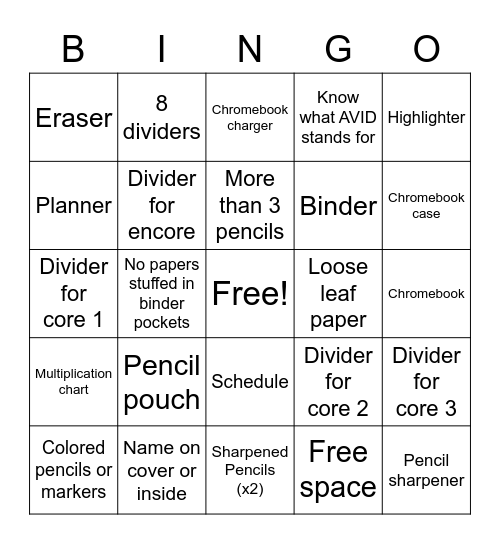Untitled Bingo Card