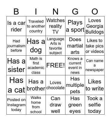 Reporter Bingo Card