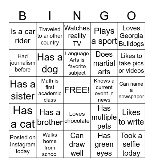 Reporter Bingo Card