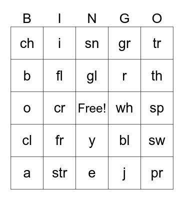 Phonics Blends Bingo Card