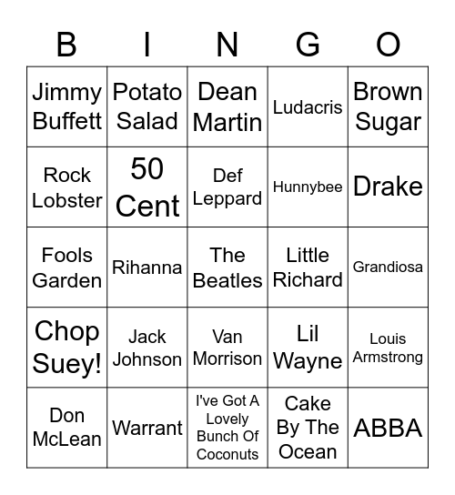 Food Bingo Card