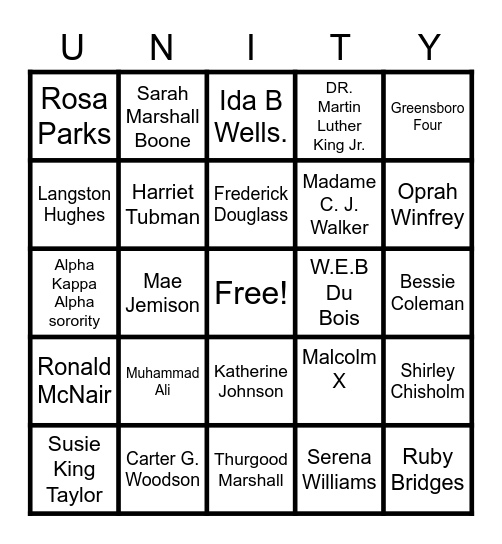 Black History Month Bingo Card