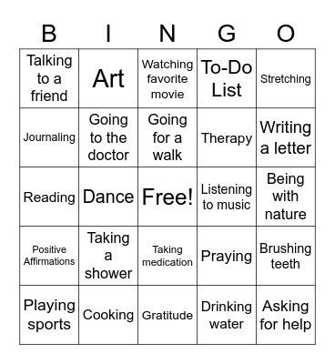 Self-Care Bingo Card