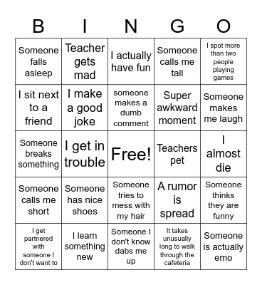 School bingo Card