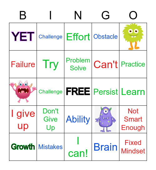 Growth Mindset Bingo Card