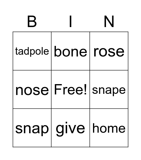 Magic 'e' using 'o' Bingo Card