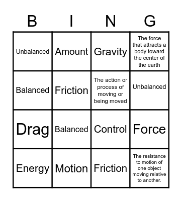 Vocabulary Bingo Card