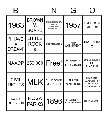 Civil Rights Bingo Card
