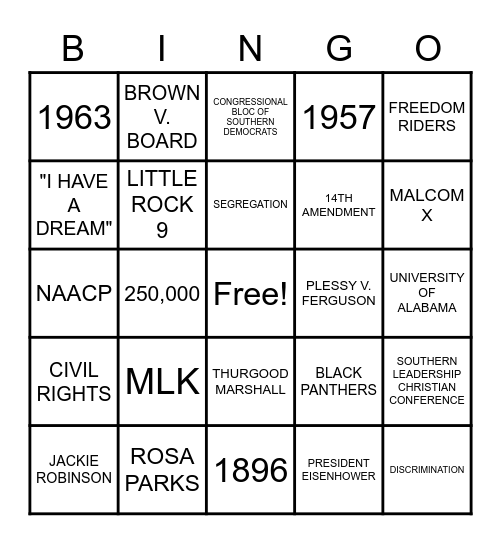 Civil Rights Bingo Card