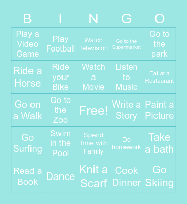 Hobbies Bingo Card