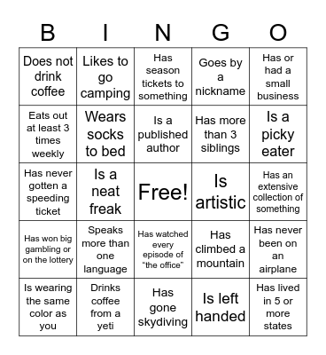 Find Someone Who... Bingo Card