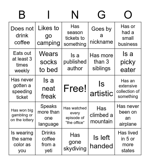 Find Someone Who... Bingo Card