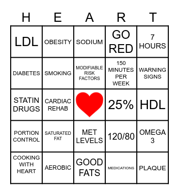 CHS Heart Health Awareness 2022 Bingo Card