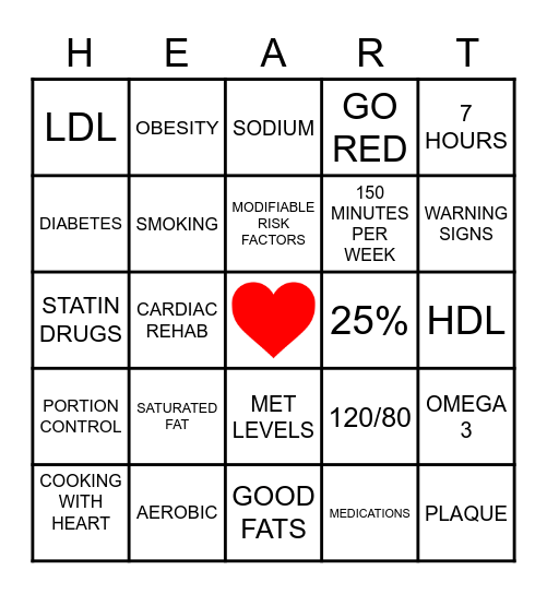 CHS Heart Health Awareness 2022 Bingo Card