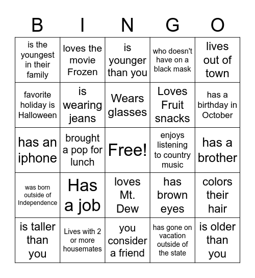 Find Someone Who Bingo Card