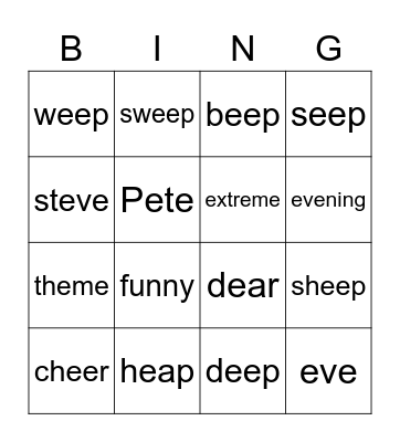 Long E Bingo Card