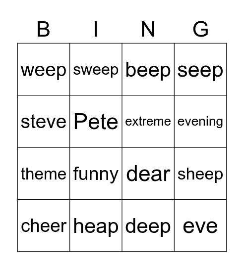 Long E Bingo Card