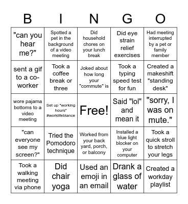 Remote Work Bingo Card