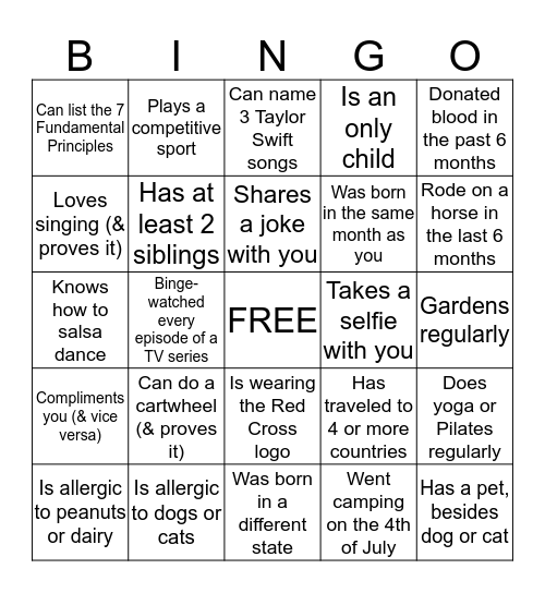 Red Cross BINGO! Find someone who... Bingo Card