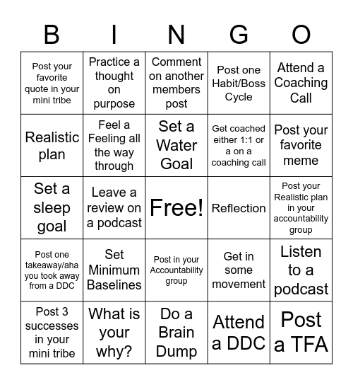 BFLY Warrior Bingo Challenge Bingo Card